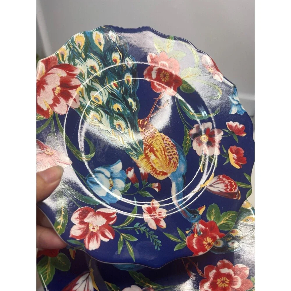 6 pc Pier 1 Peacock Luncheon Salad/dessert Plates 8.5” Floral Scalloped Edge